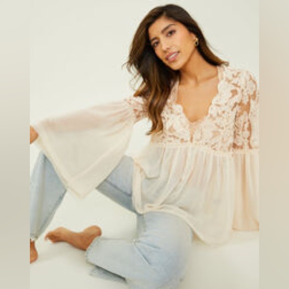 Altar'd State Cream Lace Tunic Top